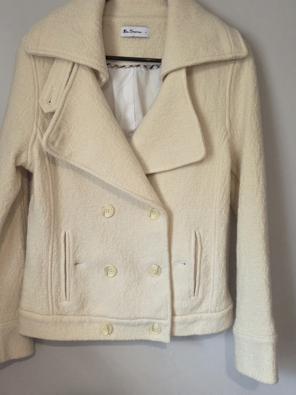 Vintage Ben Sherman L = Modern S/M - Cream Cropped Peacoat - Petite Fit - Runs S